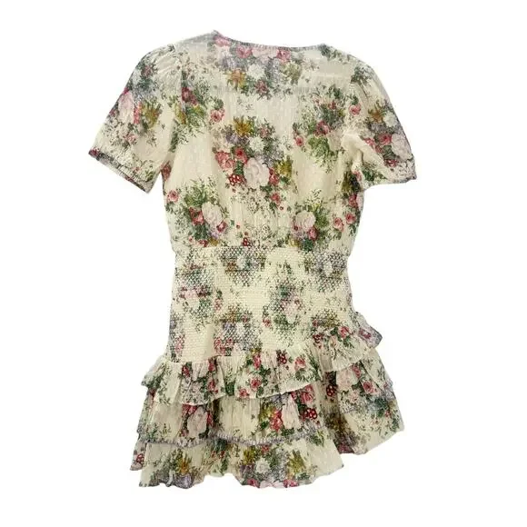 LoveShackFancy Keelin Mini Dress Shining Gemstone Floral Cotton Multi Size M NWT - Picture 11 of 11